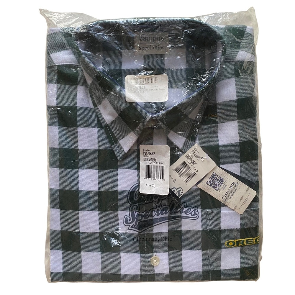 Campus Specialties Oregon Ducks Flannel Shirt Mens XL Buffalo Check Plaid‎ NWT